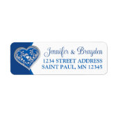 ブルー王室のホワイトラブハート結婚ズ住所 シール (正面)