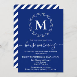 ブルー王室のホワイトリースモノグラムハウスウォーミング 案内状