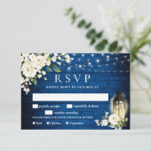 ブルー王室のホワイトローズRSVPカードと食事の選択 出欠カード (スタンド正面)