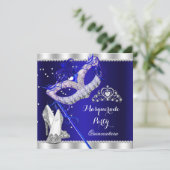 ブルー王室のマスカレードキンセアニェラパーティーマスクヒール 招待状 (スタンド正面)