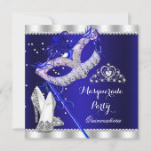 ブルー王室のマスカレードキンセアニェラパーティーマスクヒール 招待状 (正面)