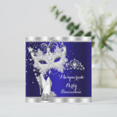 ブルー王室のマスカレードキンセアニェラマスクハイヒール 招待状 (スタンド正面)