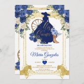 ブルー王室のミクインズ15アノス金ゴールドグリッター 招待状 (正面/裏面)