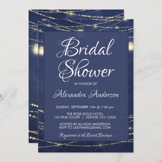 ブルー王室のメイソンジャースブライダルシャワーパーティー 招待状 (正面/裏面)