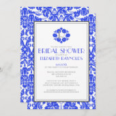 ブルー王室のモノグラムダマスクブライダルシャワー招待状 招待状 (正面/裏面)