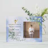 ブルー王室のユーカリ初の聖餐式の写真 招待状 (スタンド正面)