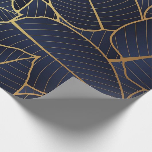 ブルー王室のラグジュアリー金ゴールドリーフギフト ラッピングペーパー (角)