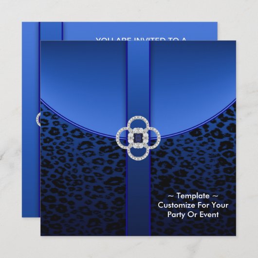 ブルー王室のレオパードパーティの招待状 招待状 (正面/裏面)