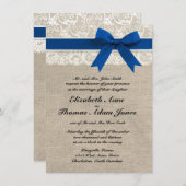 ブルー王室のレース&バーラップウェディング招待2 招待状 (正面/裏面)