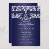 ブルー王室のレース&ボウブライダルシャワー 招待状 (正面/裏面)