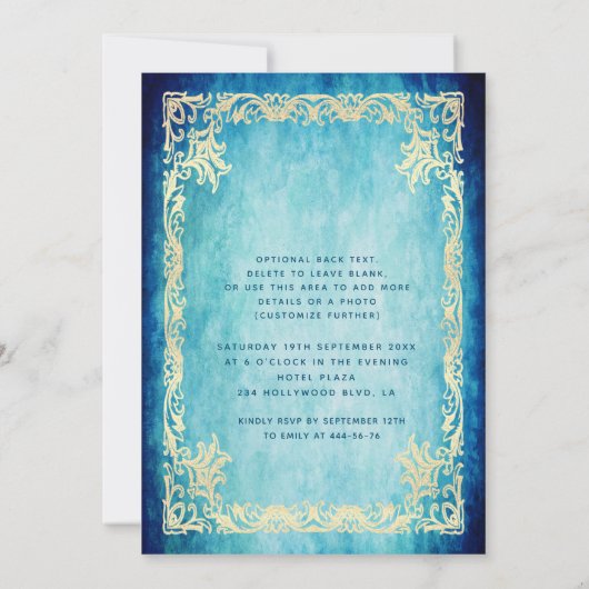 ブルー王室のヴィンテージガールティアラキンセアニラ 招待状 (裏面)