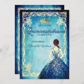 ブルー王室のヴィンテージガールティアラキンセアニラ 招待状 (正面/裏面)
