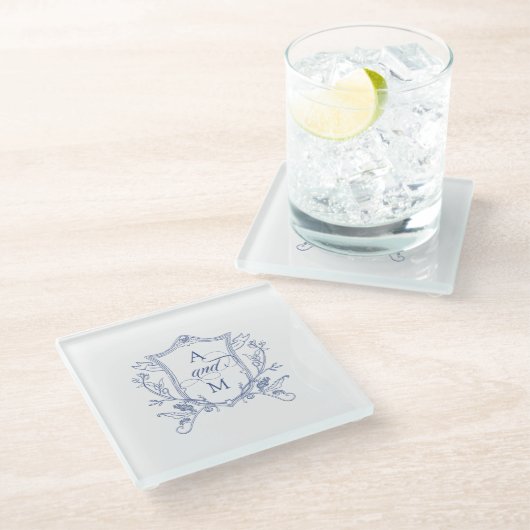 ブルー王室のヴィンテージクレスト結婚の感謝 ガラスコースター (アングル)