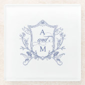 ブルー王室のヴィンテージクレスト結婚の感謝 ガラスコースター (正面)