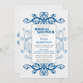 ブルー王室のヴィンテージスワールブライダルシャワー招待 招待状 (正面/裏面)