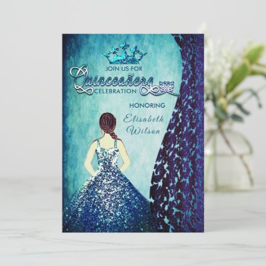 ブルー王室のヴィンテージドレスダマスクティアラ・キンセアニラ 招待状 (スタンド正面)