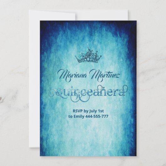 ブルー王室のヴィンテージハンドファンティアラ・クインズ 招待状 (裏面)