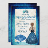 ブルー王室のヴィンテージハンドファンティアラ・クインズ 招待状 (正面/裏面)