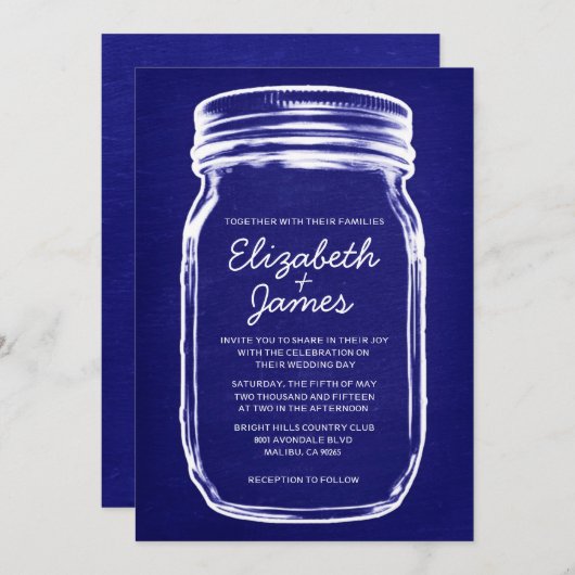 ブルー王室のヴィンテージメイスンジャー結婚式招待状 招待状 (正面/裏面)