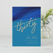 ブルー王室のヴォイルRhinestonesエレガント 30th誕生日 招待状 (スタンド正面)