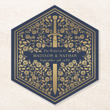 ブルー王室の中世ソードの結婚紙コースター