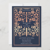 ブルー王室の中世バラ金ゴールド結婚剣 招待状 (正面)