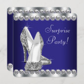 ブルー王室の女性サプライズ誕生日パーティー 招待状 (正面/裏面)