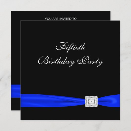 ブルー王室の女性ズクラシーブラック50thバースデーパーティー 招待状 (正面/裏面)