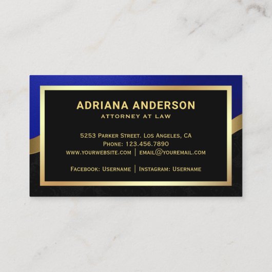 ブルー王室の弁護士弁護士金ゴールドペンNib公証人 名刺 (裏面)