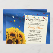 ブルー王室の紙吹雪ひまわり花の退職パーティー 招待状 (正面/裏面)