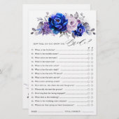 ブルー王室の薄紫パープルフローラブライダルシャワーゲーム (正面/裏面)