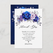 ブルー王室の薄紫パープルフローラブライダルシャワー サンキューカード (正面/裏面)