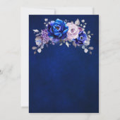 ブルー王室の薄紫パープルフローラブライダルシャワー 招待状 (裏面)