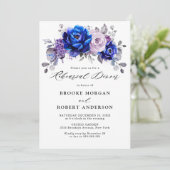 ブルー王室の薄紫パープルフローラリハーサルディナー 招待状 (スタンド正面)