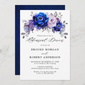 ブルー王室の薄紫パープルフローラリハーサルディナー 招待状 (正面/裏面)