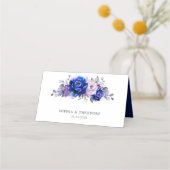 ブルー王室の薄紫パープルフローラ結婚座席表 プレイスカード (裏面)