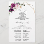 ブルー王室の薄紫パープルフローラ結婚式 プログラム (裏面)