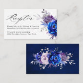 ブルー王室の薄紫パープルフローラ結婚披露宴 エンクロージャーカード (正面/裏面)