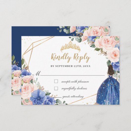 ブルー王室の赤面フローラキンセニェラプリンセス返信 出欠カード (正面/裏面)