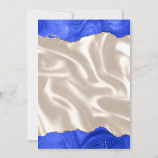 ブルー王室の金ゴールドアゲートアイボリーシルク結婚ス 招待状 (裏面)