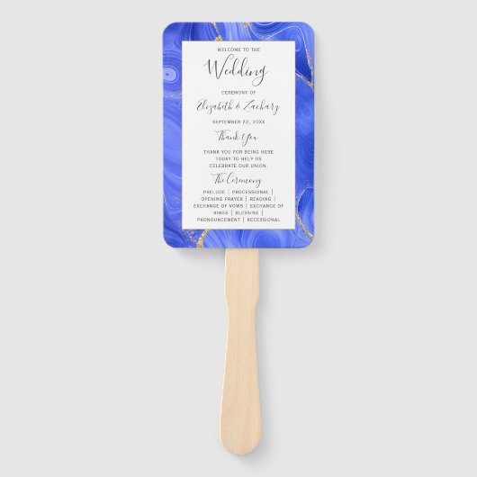 ブルー王室の金ゴールドアゲート結婚式 プログラム ハンドファン (正面)