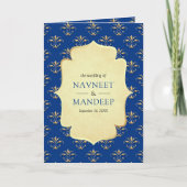 ブルー王室の金ゴールドア華美ナンドカラジシーク結婚ズ 招待状 (正面)