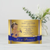 ブルー王室の金ゴールドエスニックプリンスベビーシャワー 招待状 (スタンド正面)