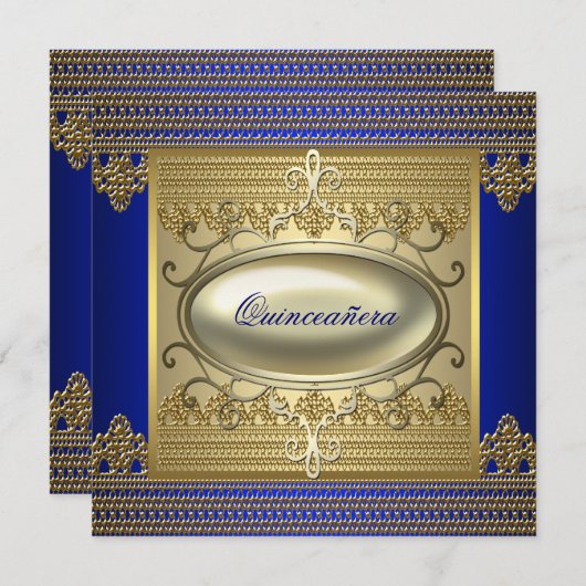 ブルー王室の金ゴールドキンセアニェラ 招待状 (正面/裏面)