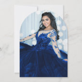 ブルー王室の金ゴールドキンセアニラ風船写真 招待状 (裏面)