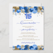 ブルー王室の金ゴールドキンセアニラ風船写真 招待状 (正面)