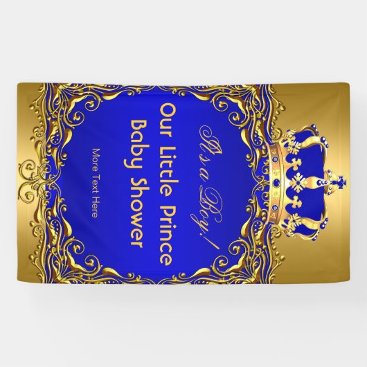 ブルー王室の金ゴールドクラウンベビーシャワーボーイ 横断幕 (横)