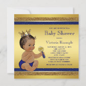 ブルー王室の金ゴールドグリッターエスニックプリンスベビーシャワー 招待状 (裏面)