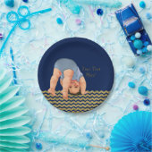 ブルー王室の金ゴールドグリッターシェブロンボーイベビーシャワー ペーパープレート (パーティー)