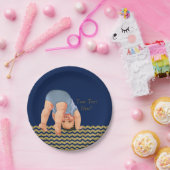 ブルー王室の金ゴールドグリッターシェブロンボーイベビーシャワー ペーパープレート (パーティー)